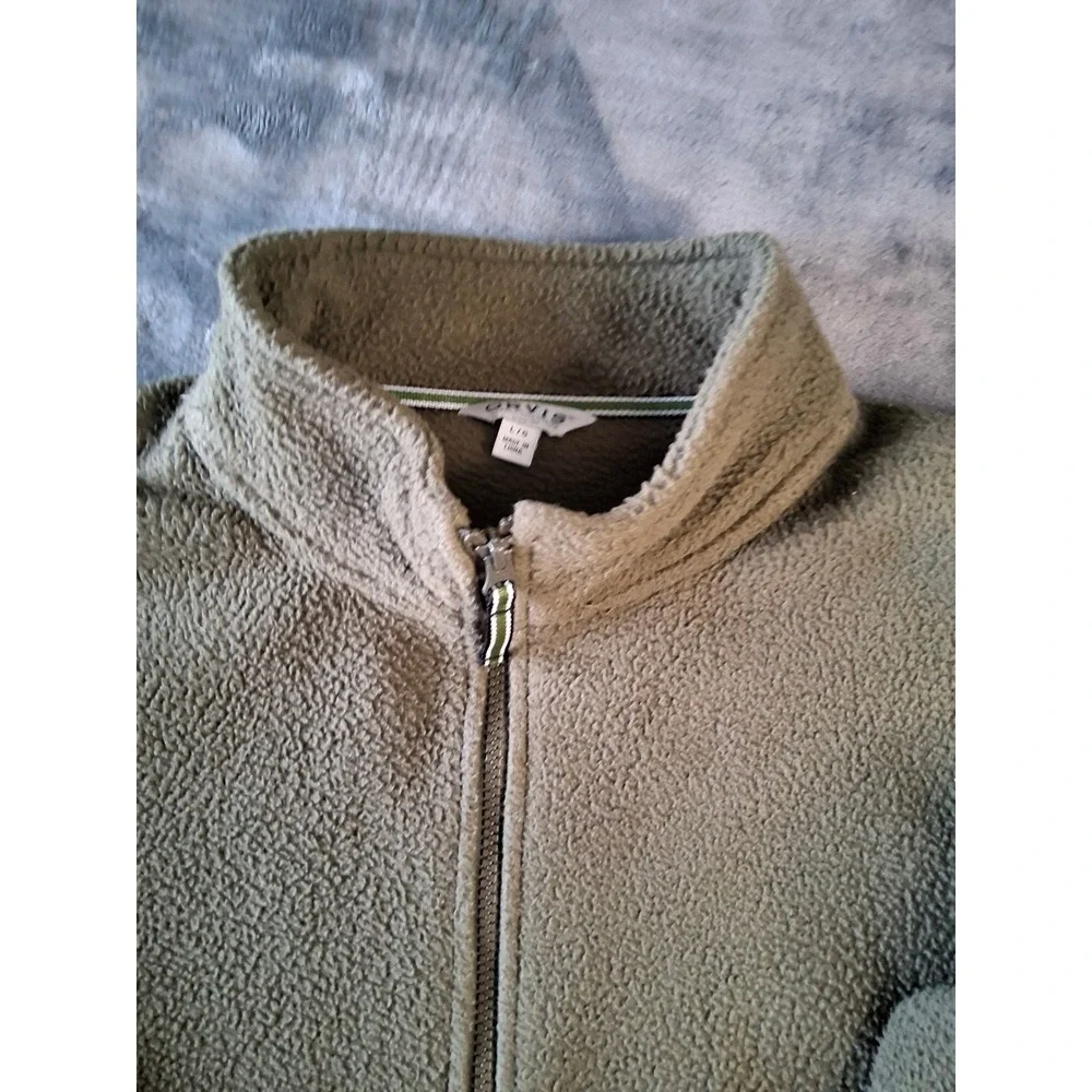 Orvis Mens Full Zip Fleece Jacket Olive Green Large Classic Collection Outdoor